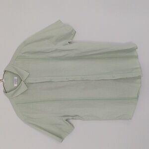 Jekaoyi Mens Cotton-Linen Collared Shirt Light Green w/Guayabera Style Trim - M
